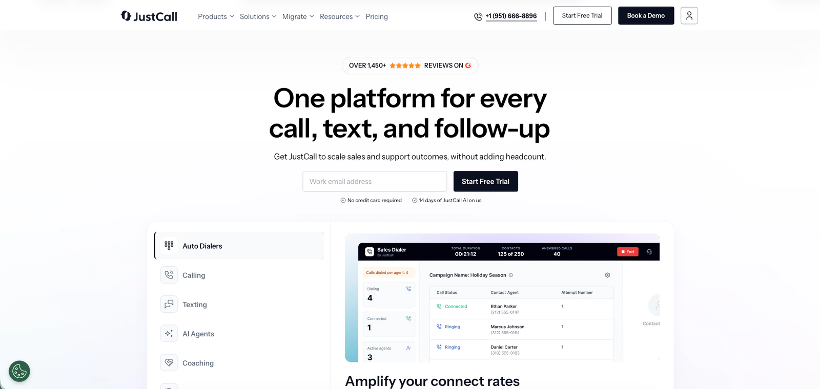 JustCall homepage