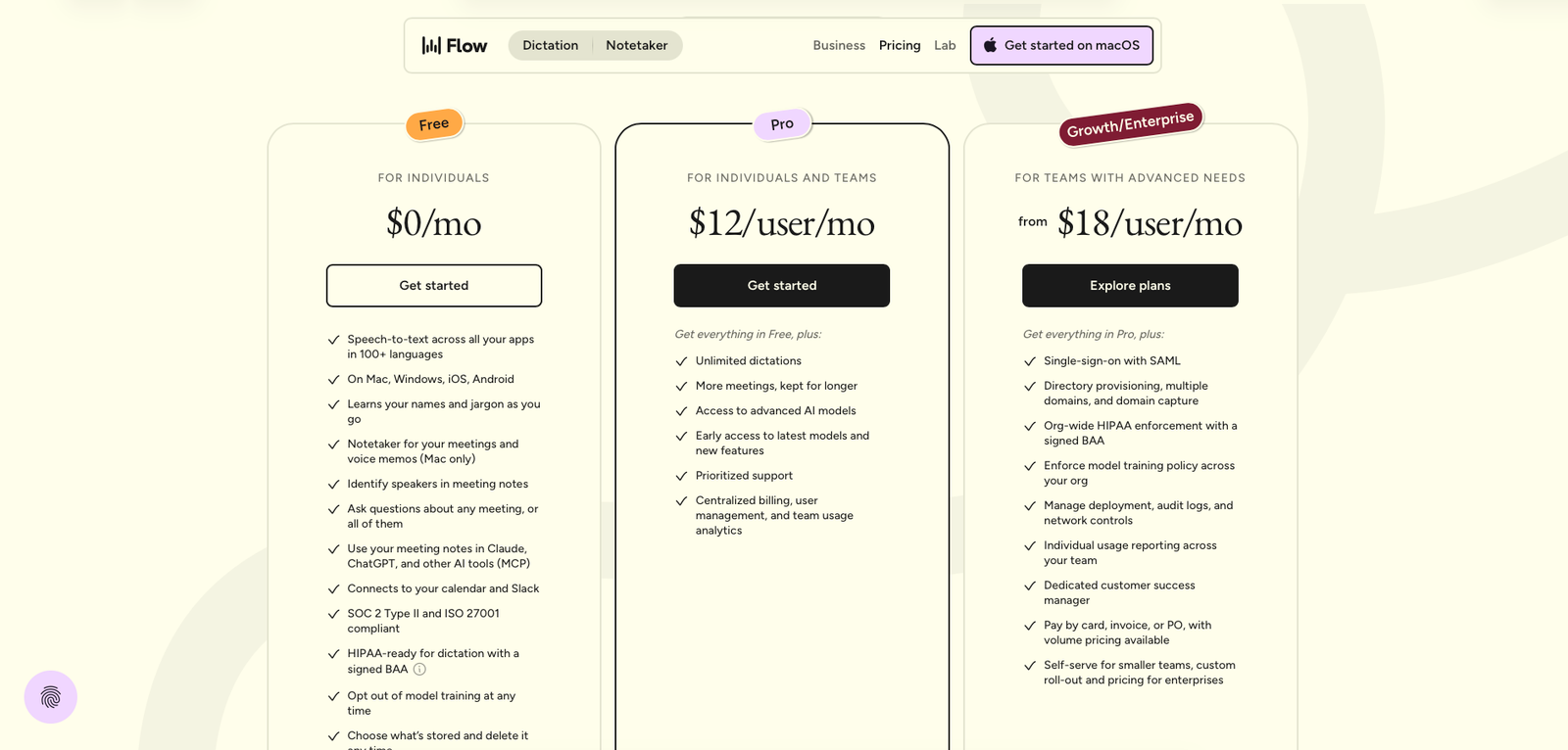 Wispr Flow pricing page