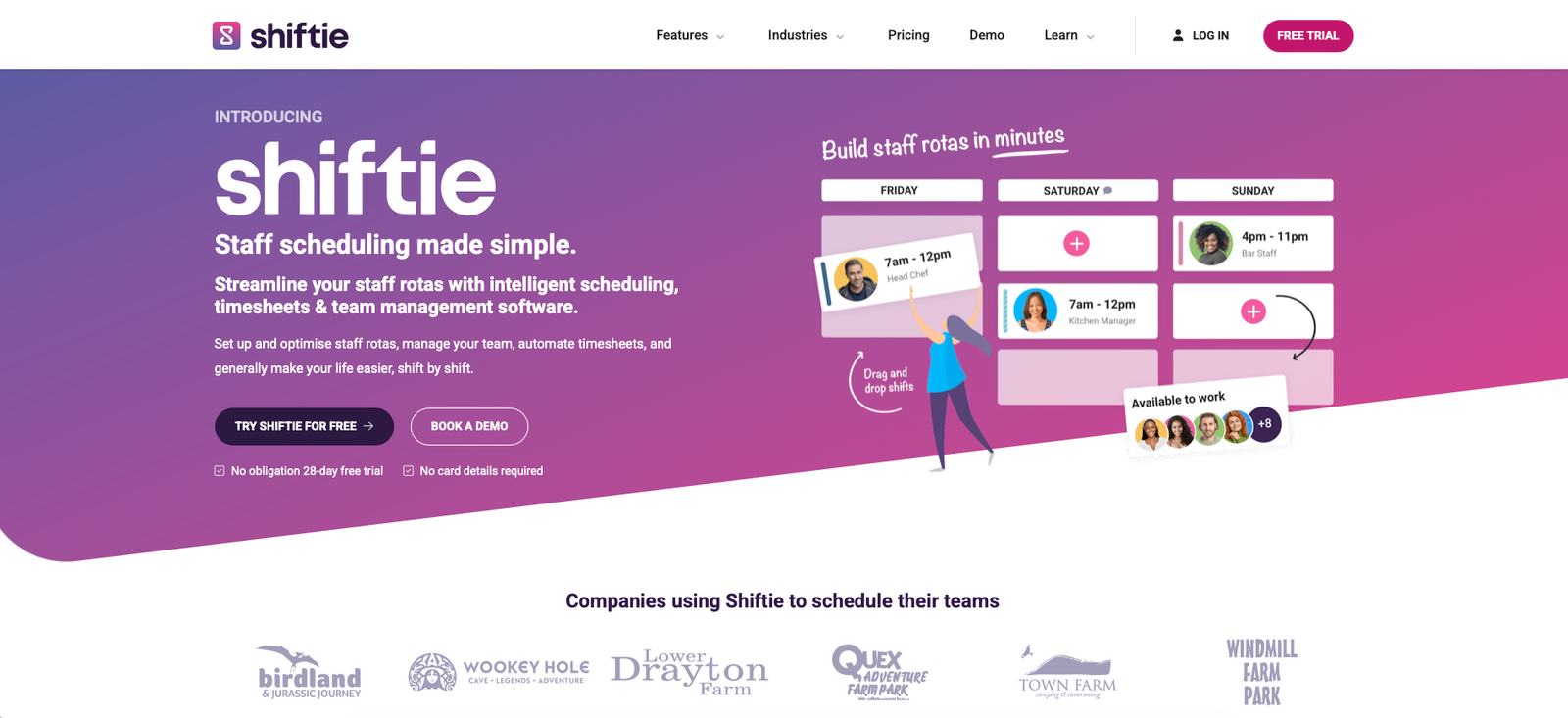 Shiftie homepage showing its staff scheduling and team management platform