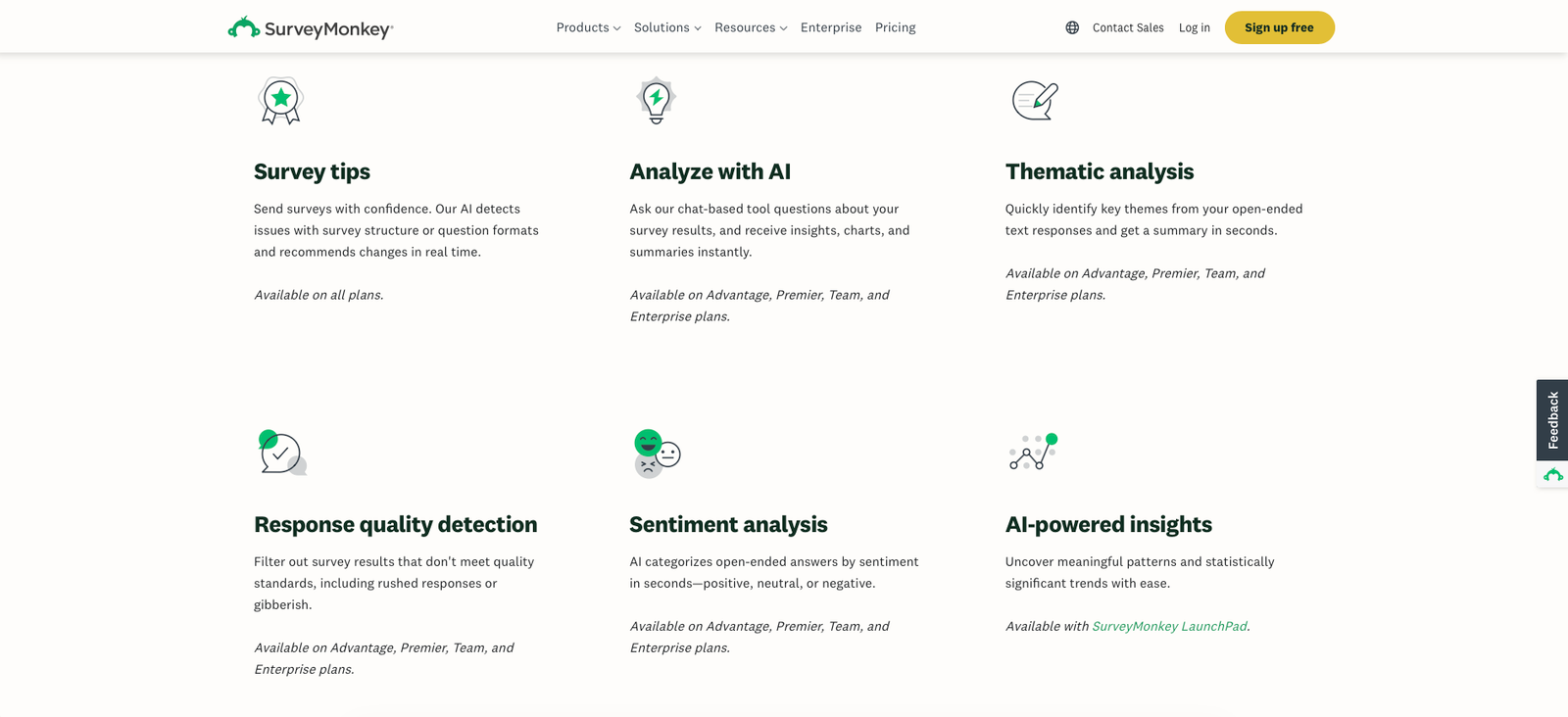 SurveyMonkey analysis interface showing survey response analysis tools