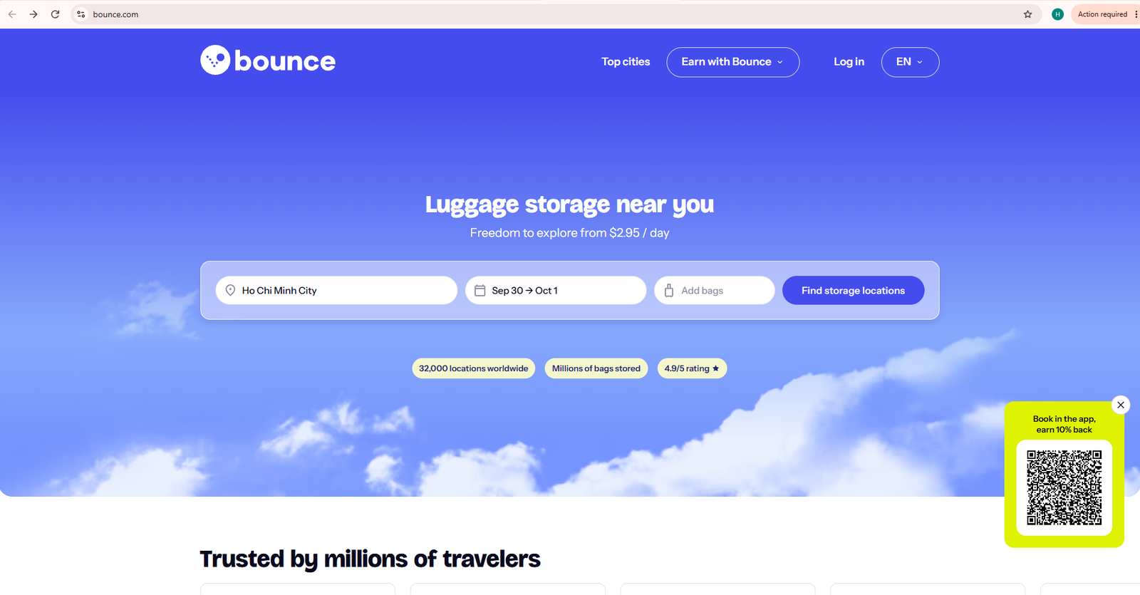 Bounce luggage storage location search screenshot