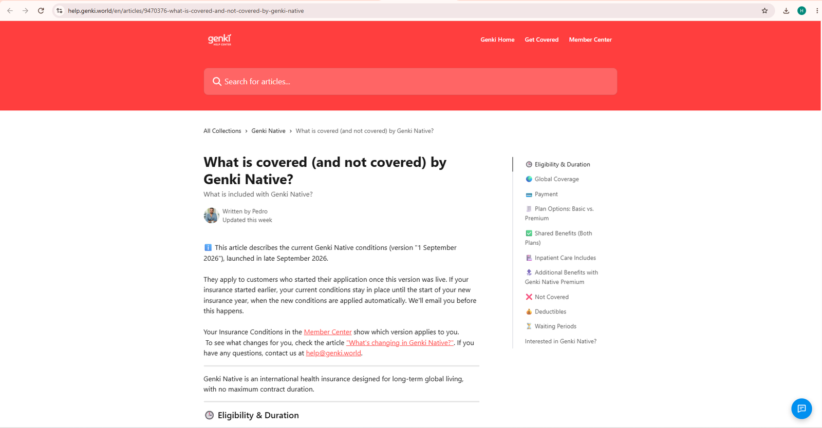 Genki coverage conditions and limitations