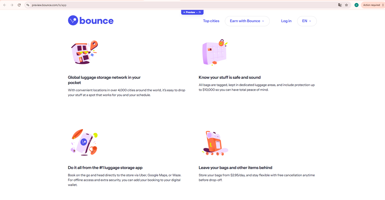 Bounce app or service screenshot
