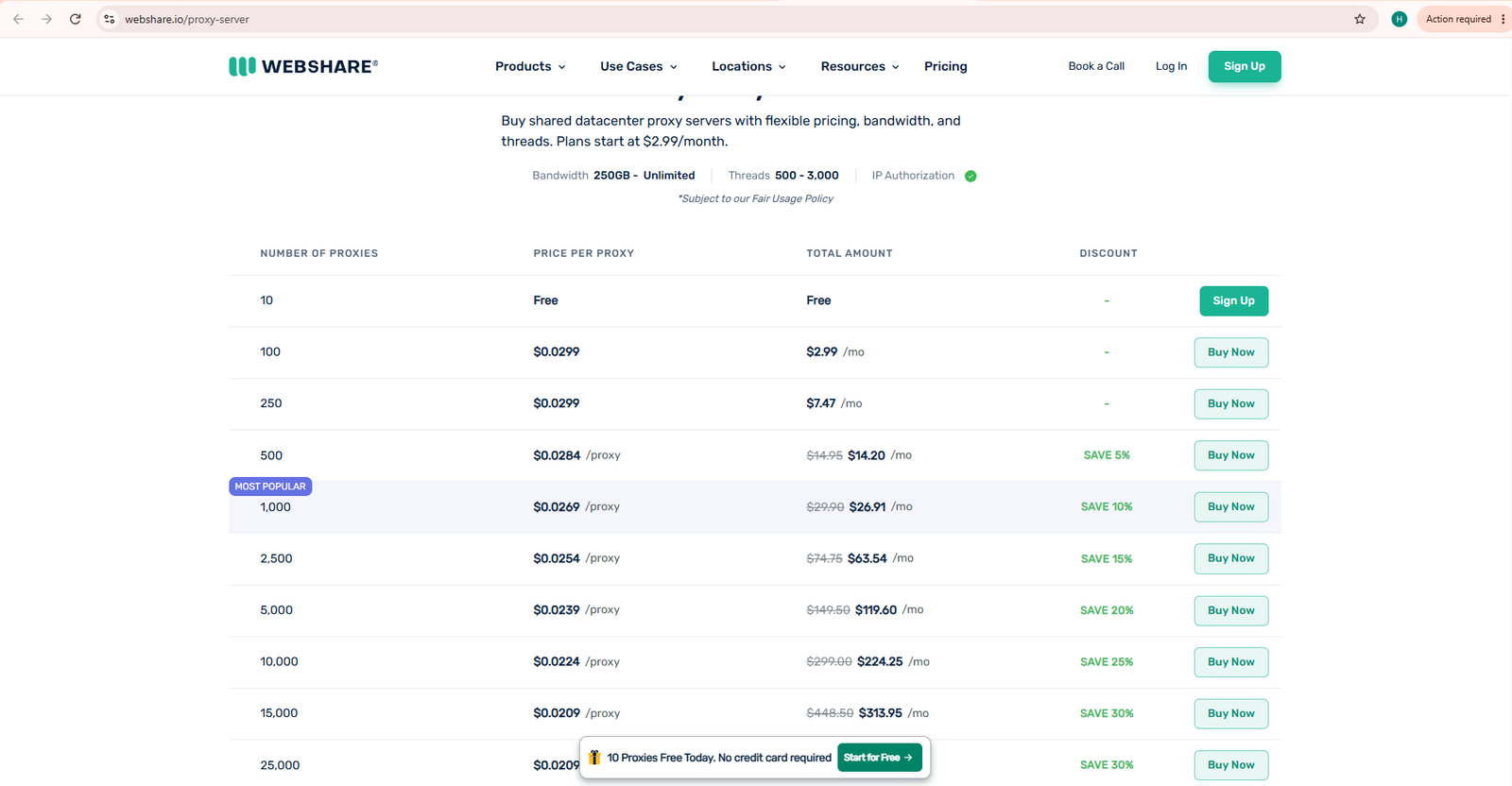 Webshare proxy management interface
